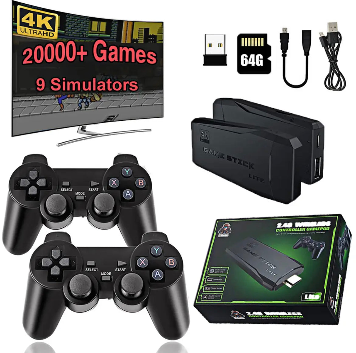 CONSOLA VIDEO JUEGOS 4K 2 CONTROLES NEGR