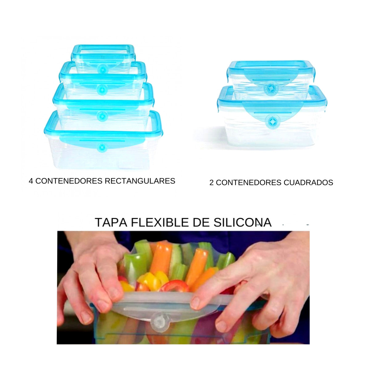 Set x6 contenedore comida tapa Silicona