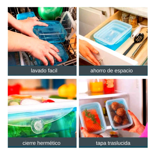 Set x6 contenedore comida tapa Silicona